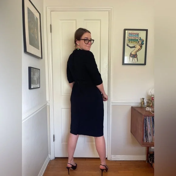 50s Vintage 3/4 Length Sleeve LBD Wiggle Dress - Picture 4 of 9
